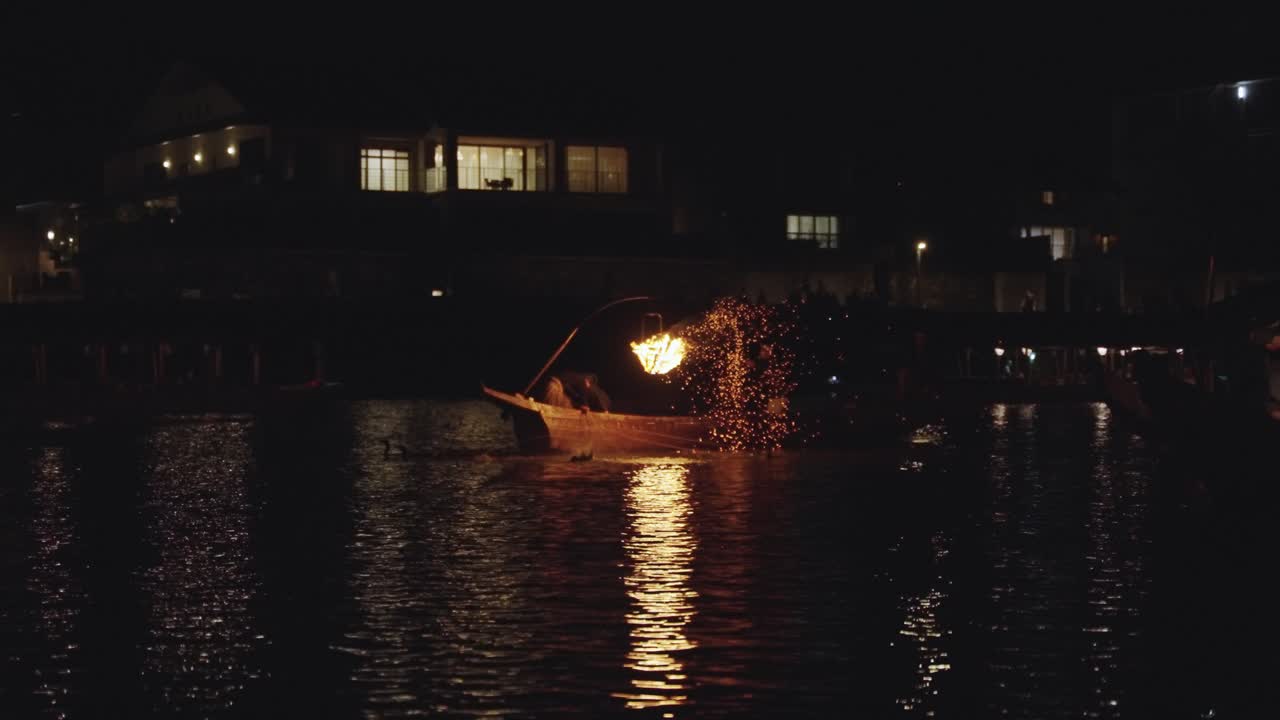 Ukai, traditional Japanese Cormorant Fishing in Slow Motion, Nagara River, Gifu