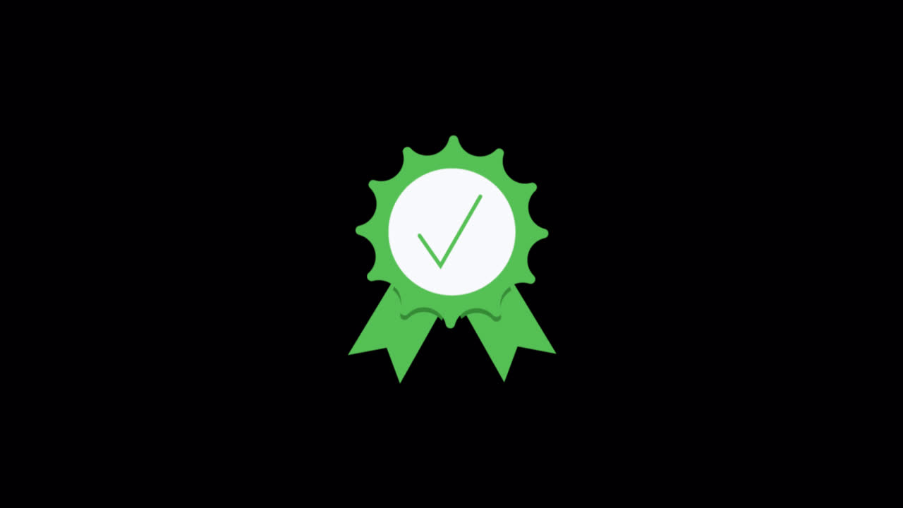 Animated Green Badge with Checkmark on Black Background