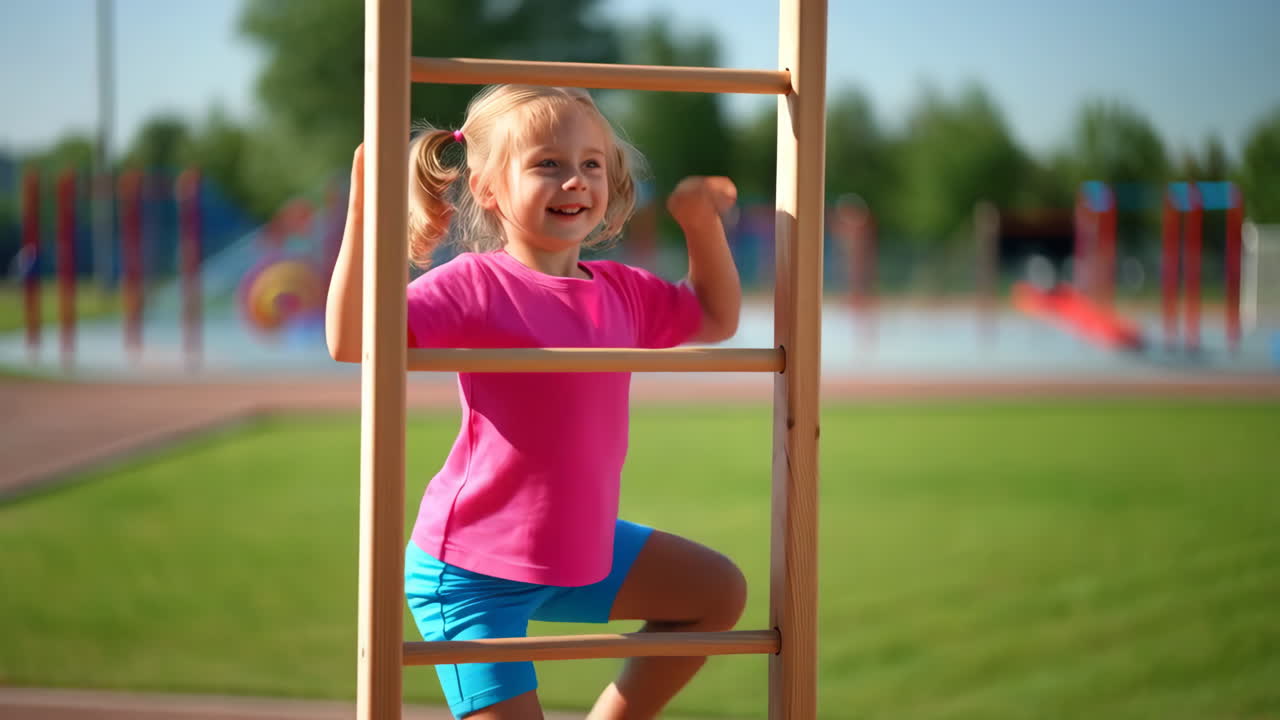 Girl Climbing Ladder at Playground