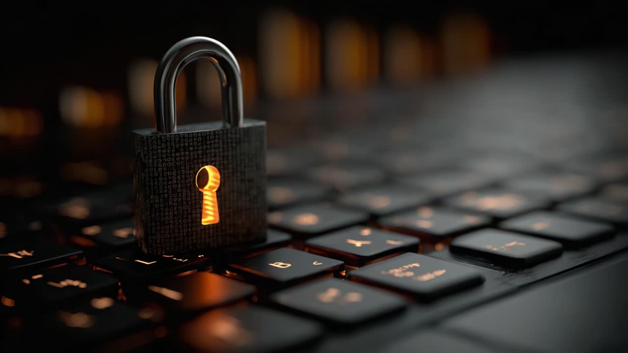 A Close-Up of a Lock on a Keyboard, Symbolizing Digital Security and Protection Against Cyber Threats with an Illuminated Keyhole in Focus