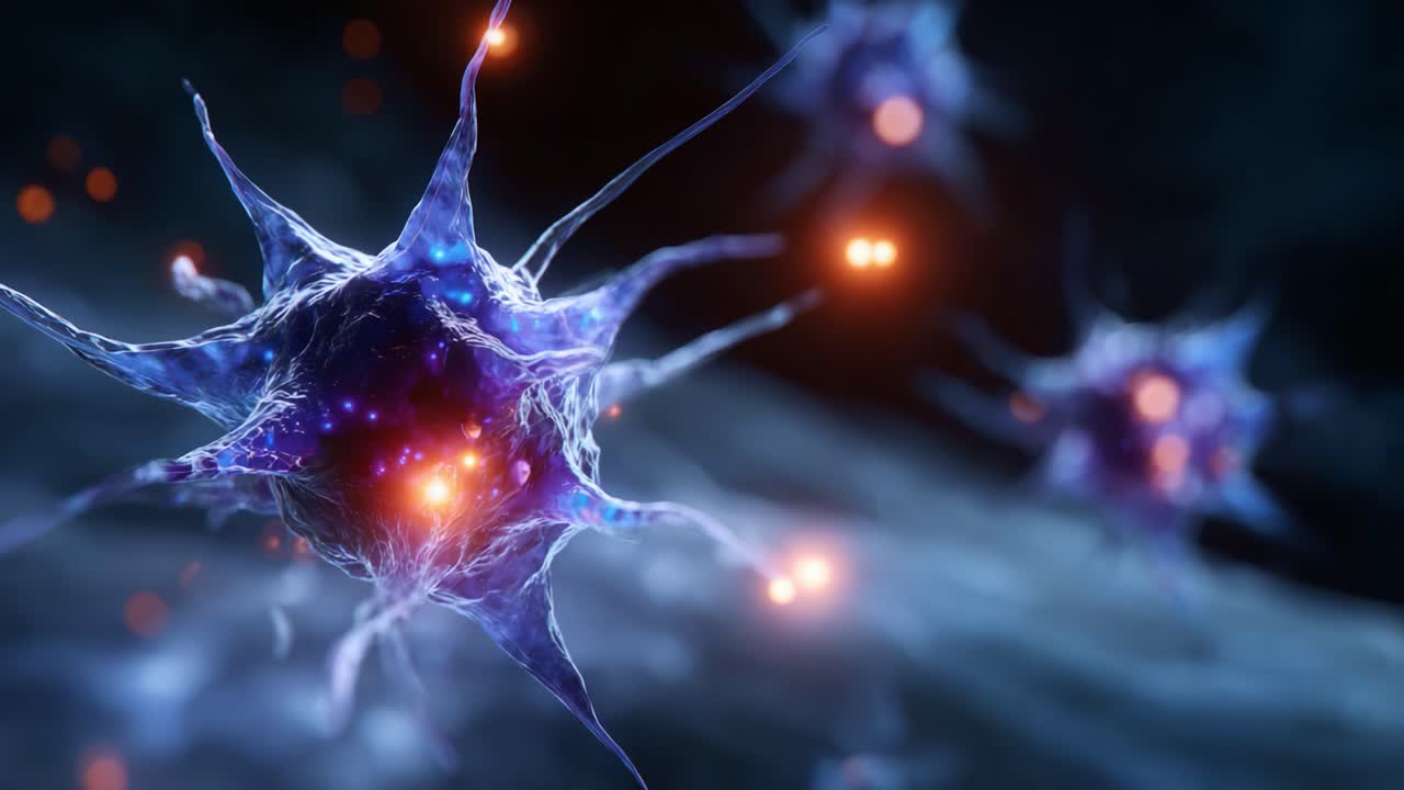 An intricate depiction of neurons showcasing their vibrant structures and dynamic interactions within a complex neural network, illuminated by glowing particles