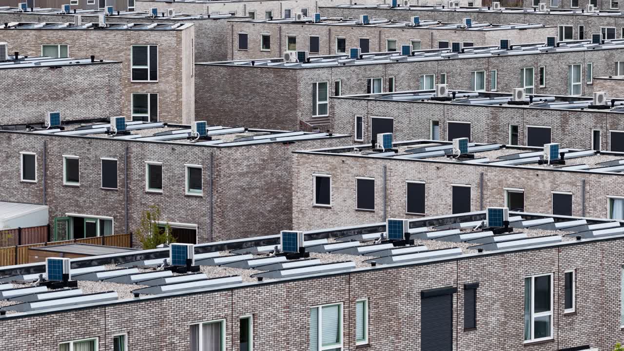 Modern homes with heat pump systems supporting the shift from gas to electricity for efficient, sustainable residential heating