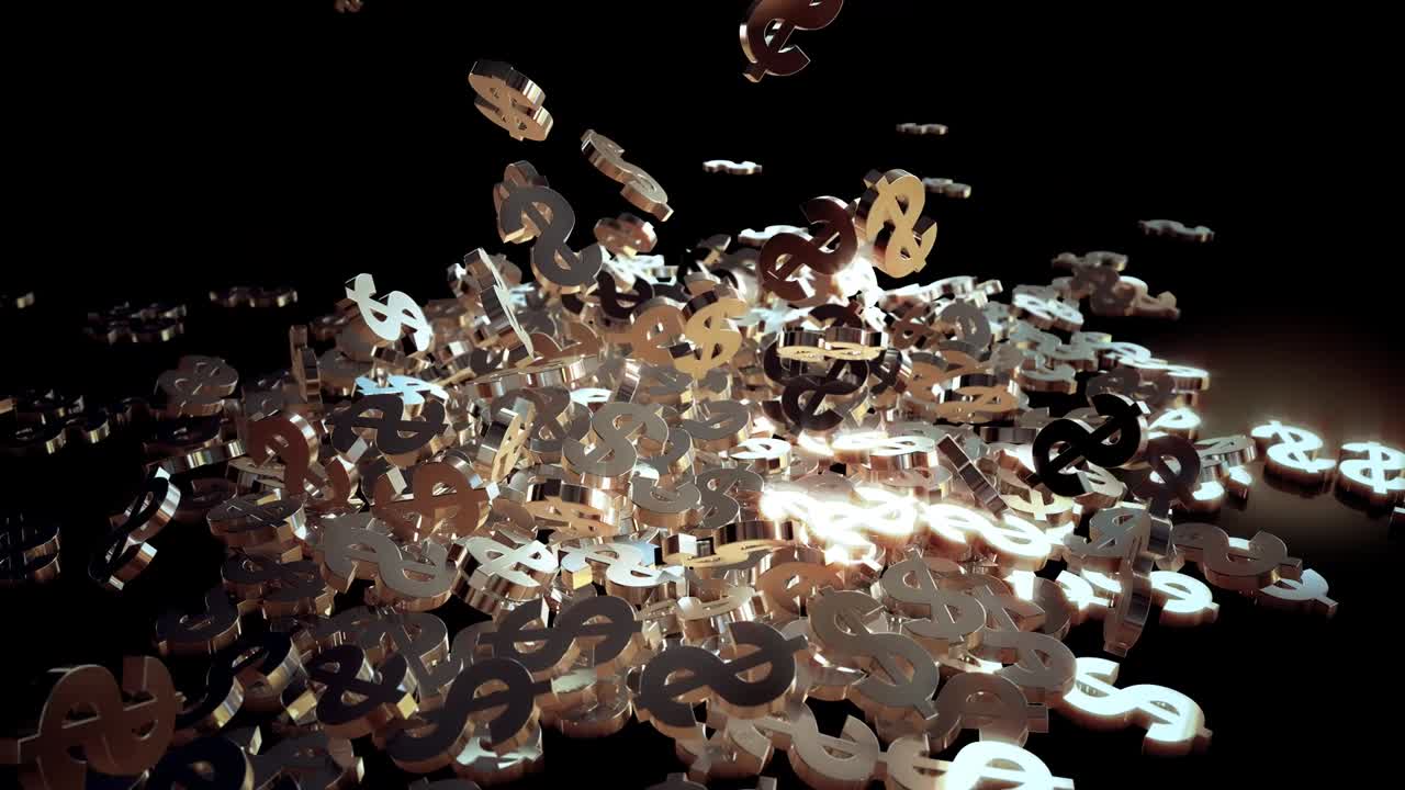 낙하하는 기호의 애니메이션 - 큰 3d 물리학에서 만들어진 애니메이션.