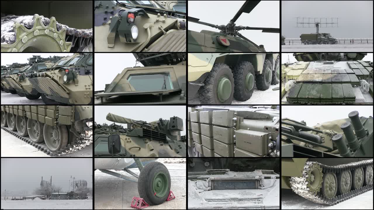 collage de tanques militares y armaduras de cañones