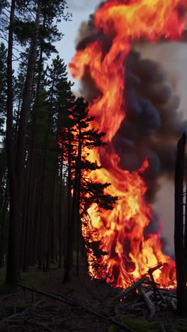forest fire in pine trees