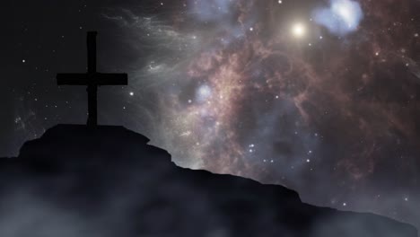 nebula background and cross silhouette 4k