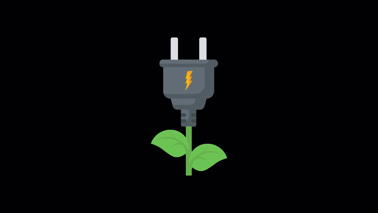Animated Green Energy Concept with Plant Growing into Power Plug