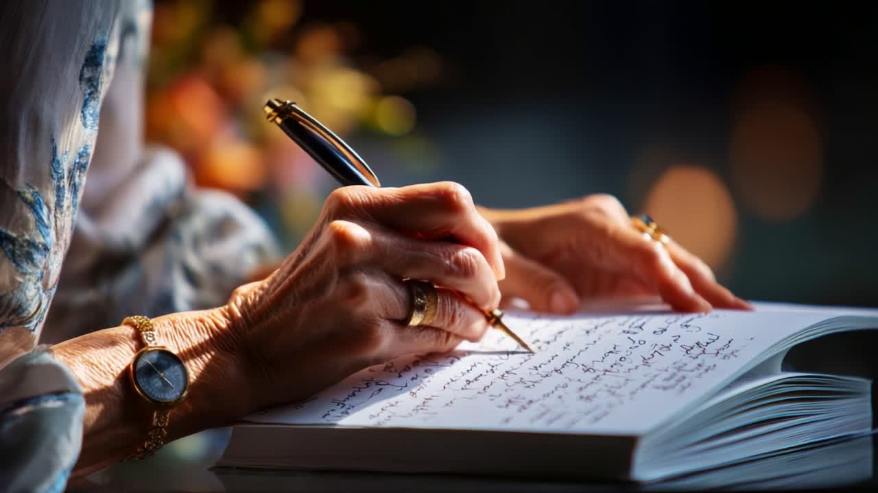 Capturing the Art of Handwriting: A Close-Up on the Intricate Process of a Person Writing Notes or Thoughts with a Fountain Pen in a Serene Environment