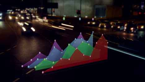 animación del procesamiento de datos estadísticos contra el tráfico urbano por la noche