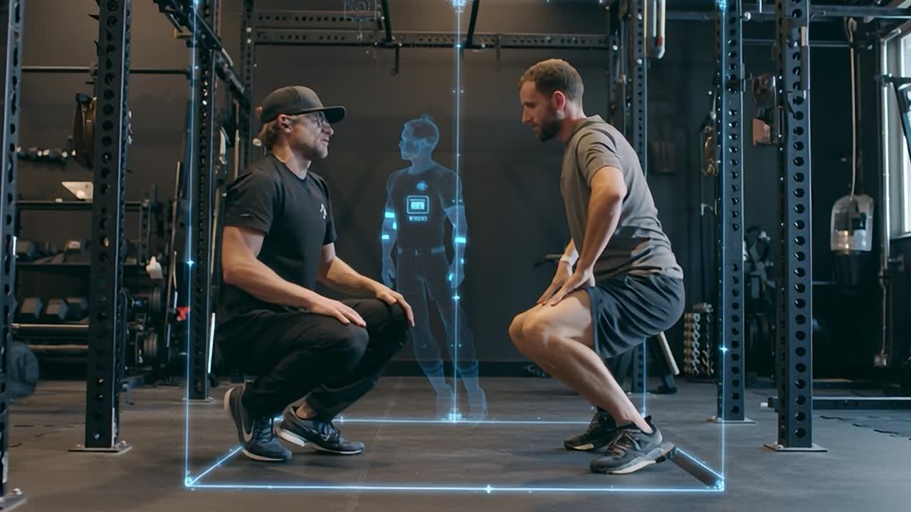 Allenamento fitness innovativo che combina tecnologia e coaching in palestra.
