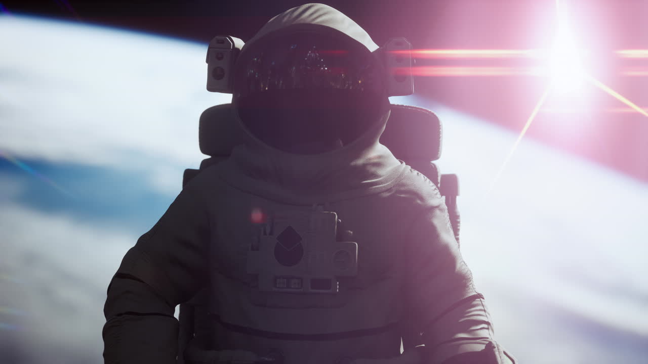 Astronaut working on a spaceship. Elements of image furnished by NASA