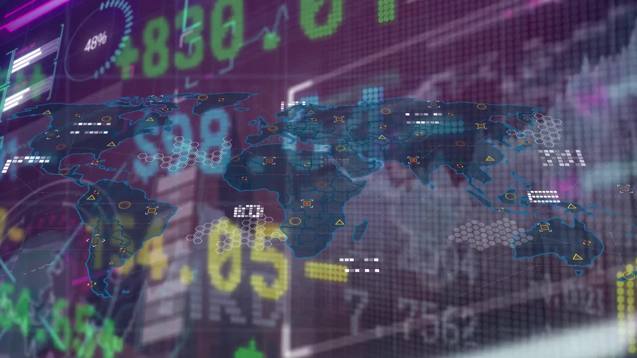 어두운 배경에서 금융 데이터 처리의 애니메이션