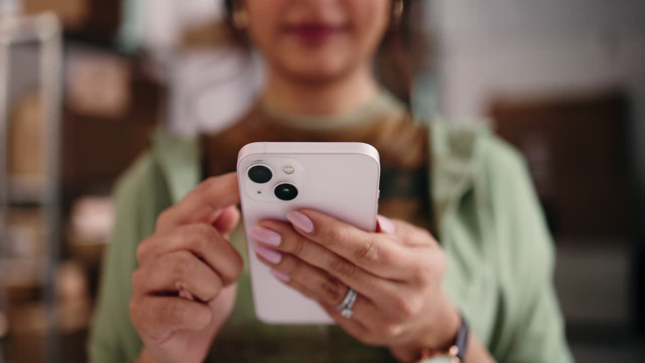 Woman's Hands Scrolling and Typing on a Smartphone