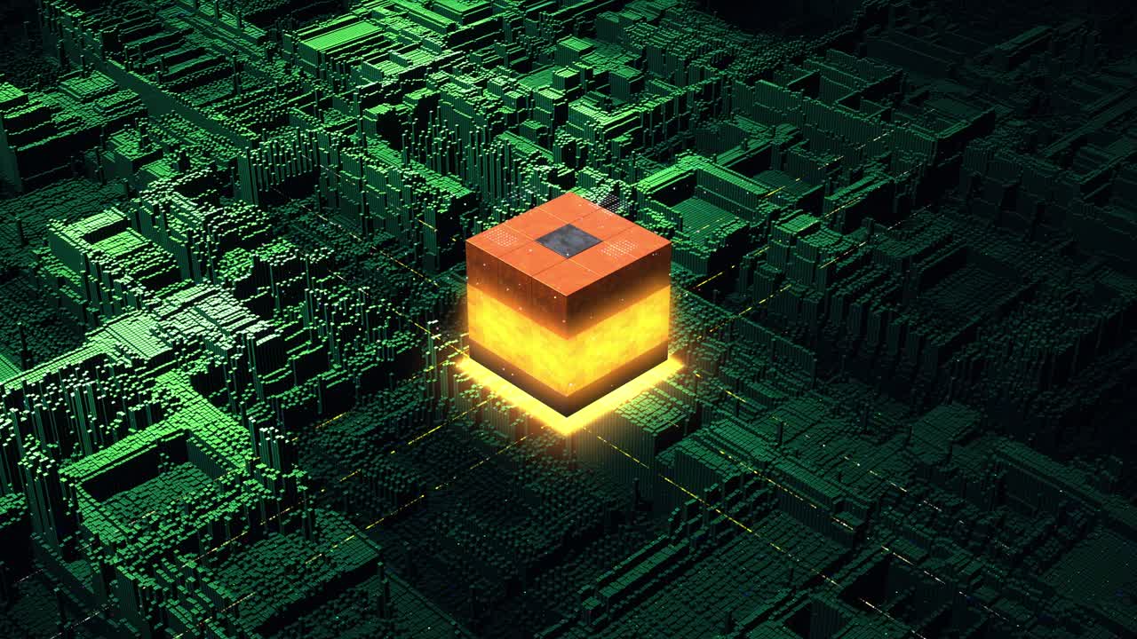 Circuit Board Processing Cloud Data. Quantum Computing System Activates.