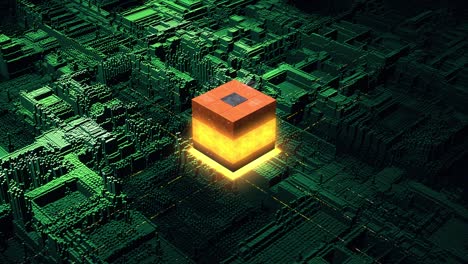 il circuito di elaborazione dei dati del cloud. il sistema di calcolo quantistico si attiva.