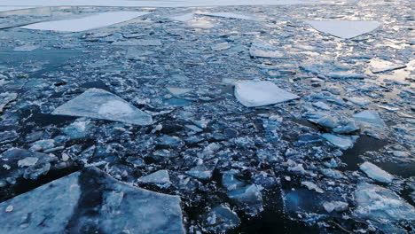 aerial video capturing the expanse of colossal ice formations drifting in the water