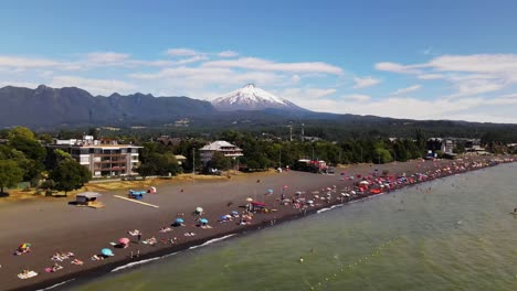 Aerial-shot-of-Pucon-and-Villarica-volcano