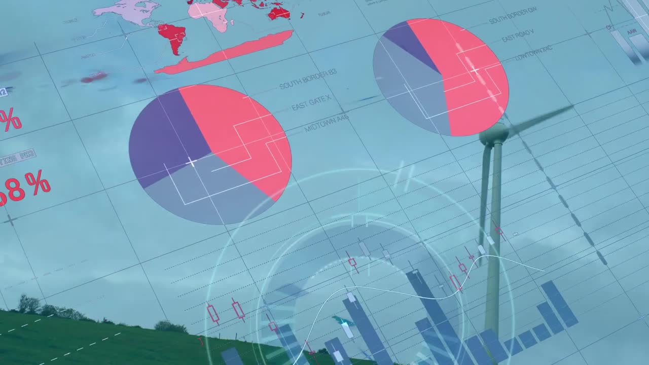 풍력 터빈에서 데이터 처리의 애니메이션