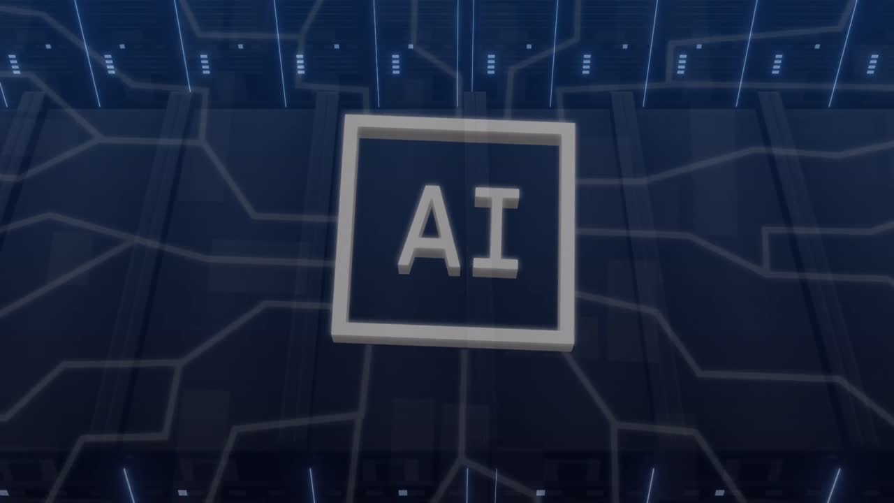 animación de un procesamiento de datos sobre una placa de circuitos informáticos