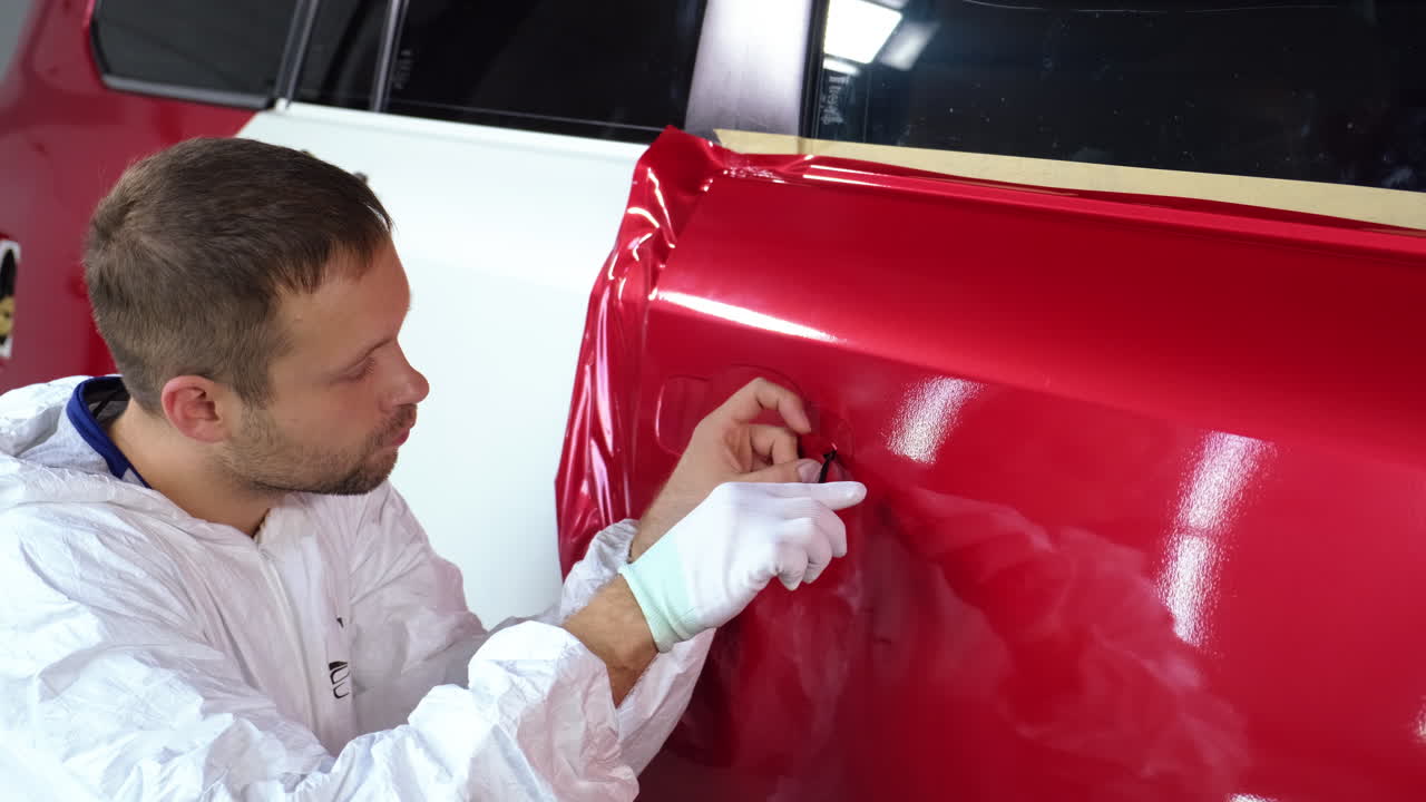 자동차 문 에 비닐 포장 을 붙이는 것