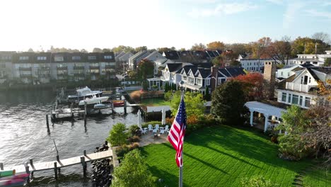 american flag at waterfront