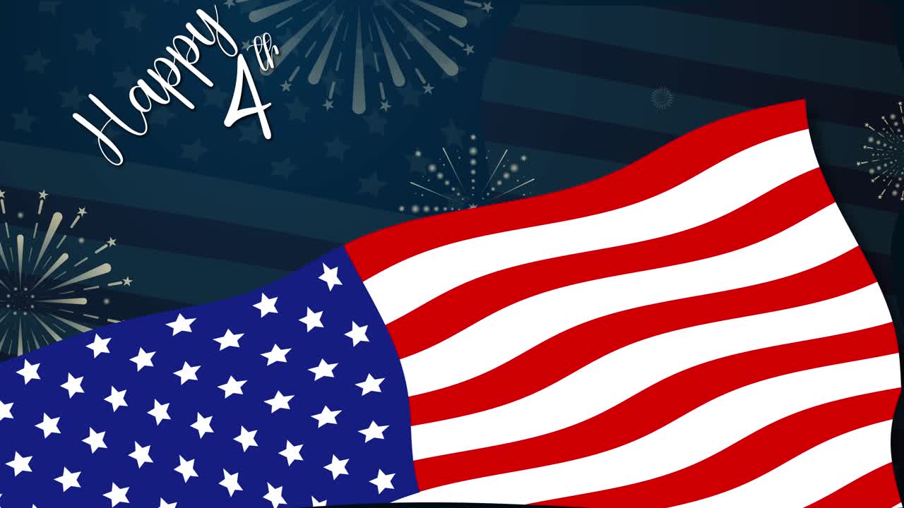 animada bandera estadounidense ondeando con fuegos artificiales