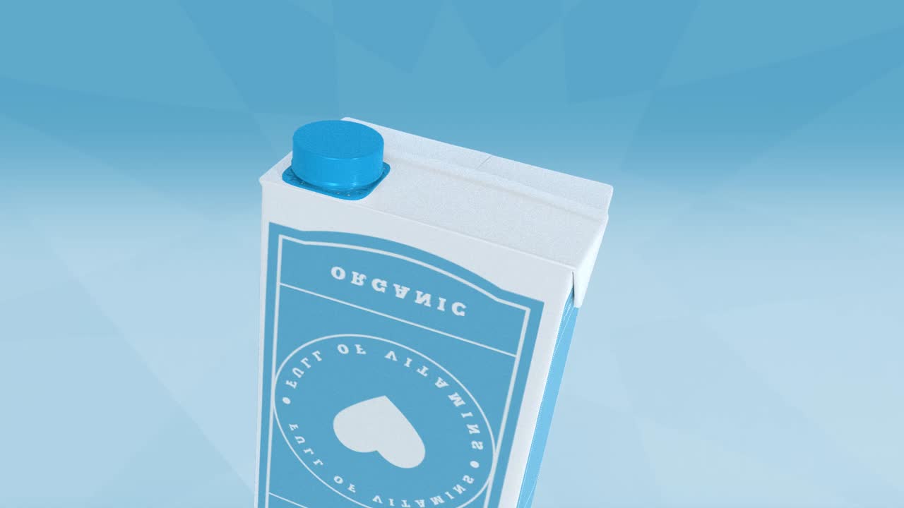 3D Animated Natural Milk Cartons Rotating on Blue Background