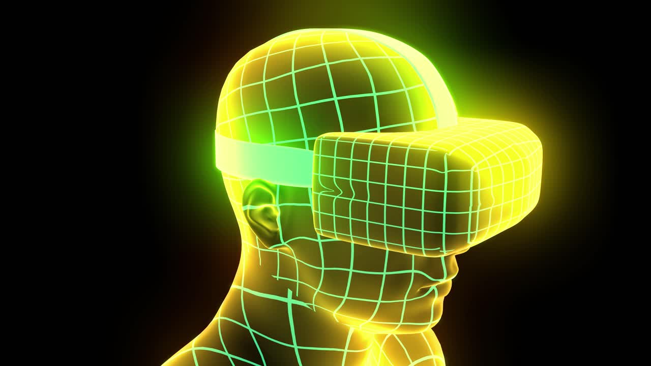 headset de realidad virtual holográfico de animación futurista hmd juego de tecnología de bucle 4k