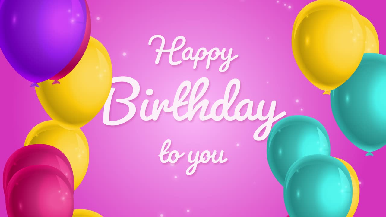 feliz cumpleaños con coloridos globos voladores sobre fondo rosa bucle de mismos