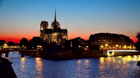 sunset background of seine and notre dame de paris, paris, france, background loop