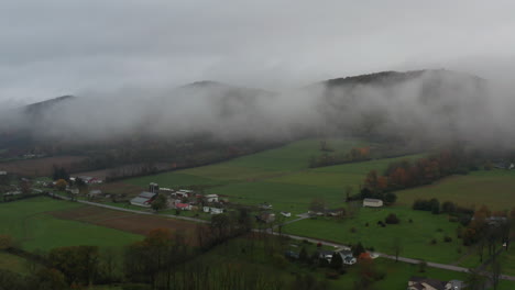 fog above fields in the fall in pennsylvania