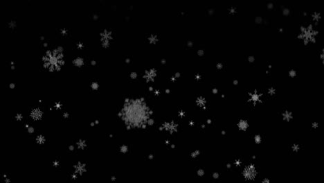 animation of white zigzag lines over snowflakes falling on black night sky background
