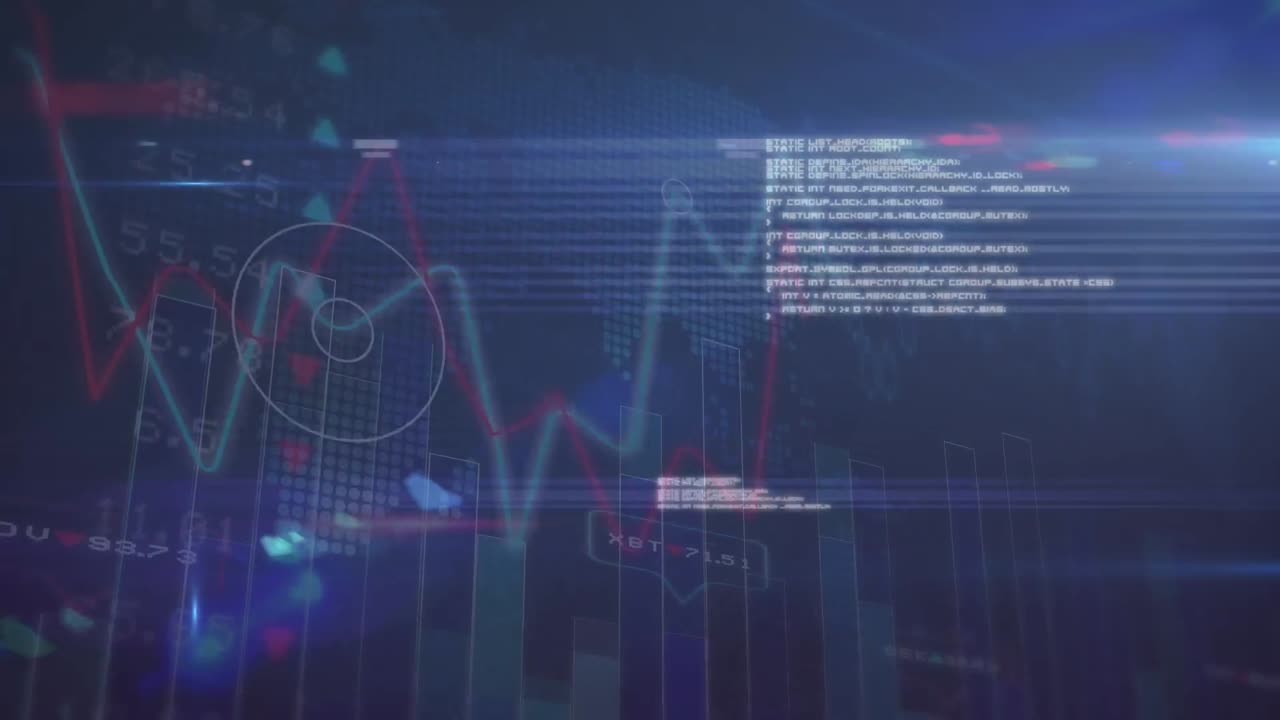 Animazione di elaborazione dati su sfondo blu