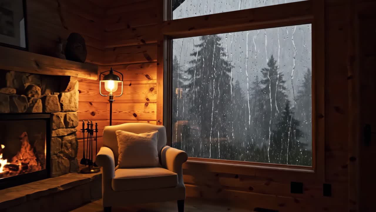 Rainy Day Cabin Scene