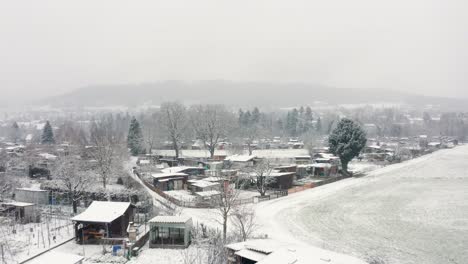 Vorwärtsflug-In-Einem-Schneesturm-über-Schneebedeckte-Gärten