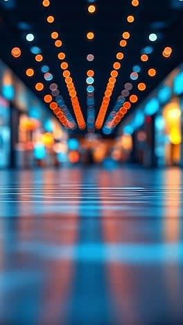 bright lights shine in shops. colorful lights create an inviting atmosphere in a modern shopping corridor filled with various store displays.
