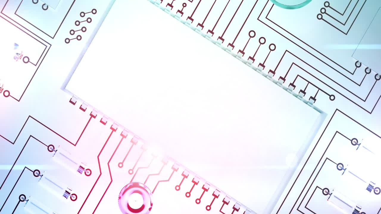 백색 배경 위에 있는 컴퓨터 회로판 요소의 애니메이션