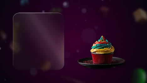 rainbow cupcake arrive with rich lighting - left glass panel ready for writing menu names or special deals