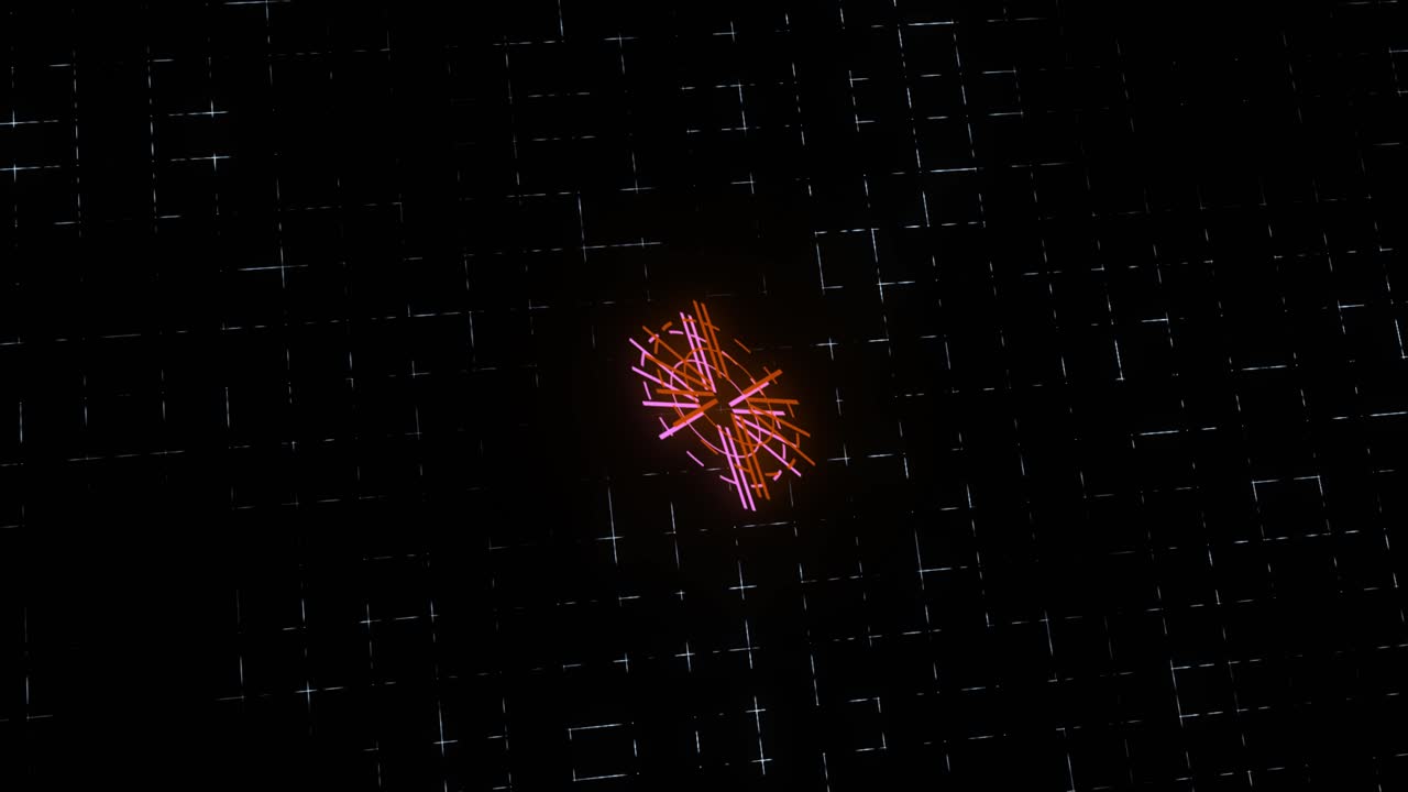 Zooming glowing neon digital lines and circles 3D animation with a cyber technological futuristic electric feel on dark grid gradient background motion graphics and visual effects in pink red