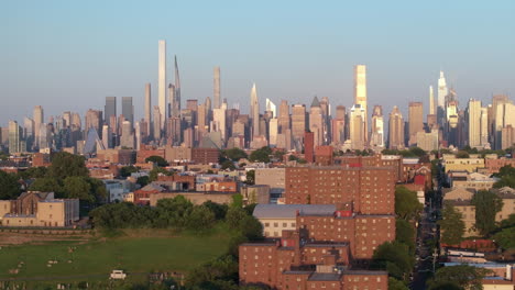aerial view of midtown manhattan at twilight. shot in new york city during the summer.