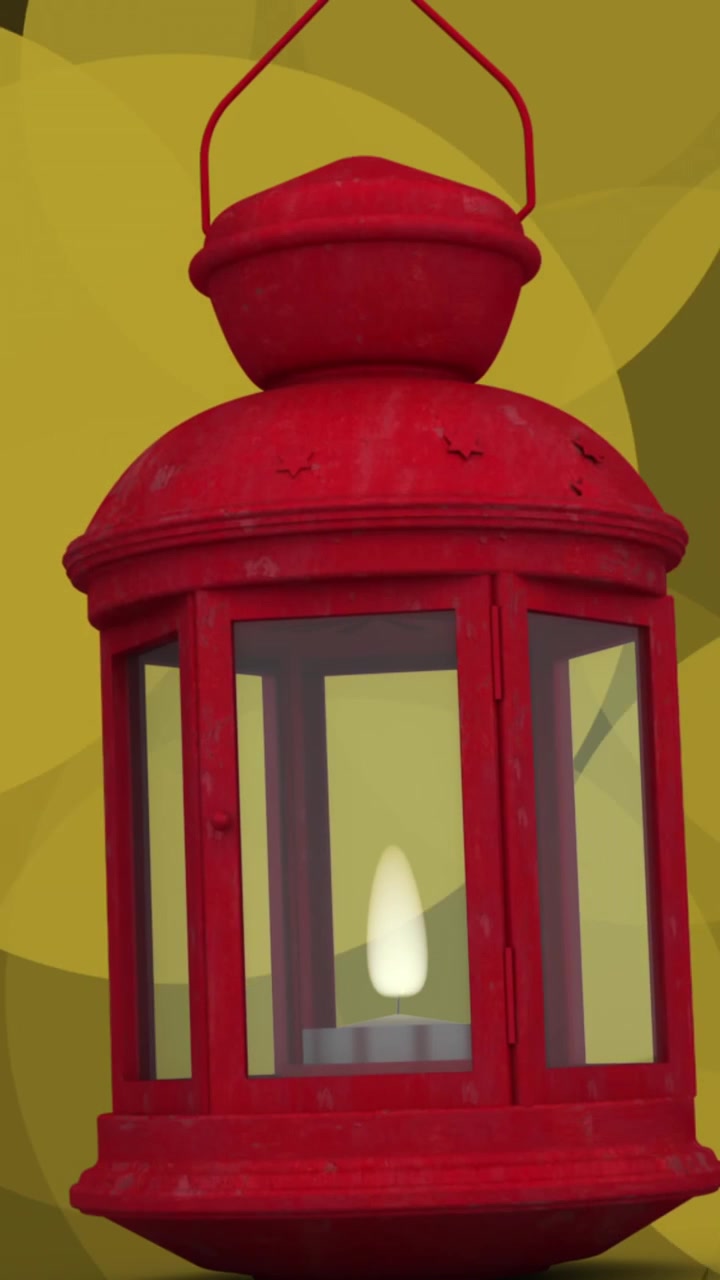 Animazione di icona di lampada rossa sospesa sopra punti luminosi gialli che fluttuano su sfondo nero.