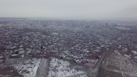 aerial view of a city in winter