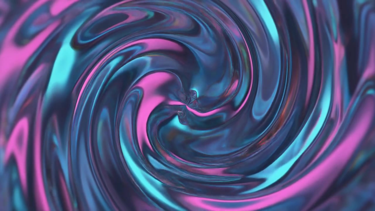 Movimento Liquido Vorticoso Astratto con Toni Metallici Rosa e Blu