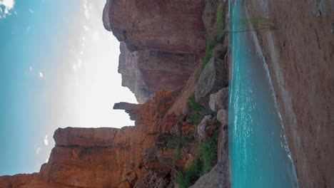 vertical 4k timelapse, turquoise river water in grand canyon national park arizona usa, hopi salt hiking trail