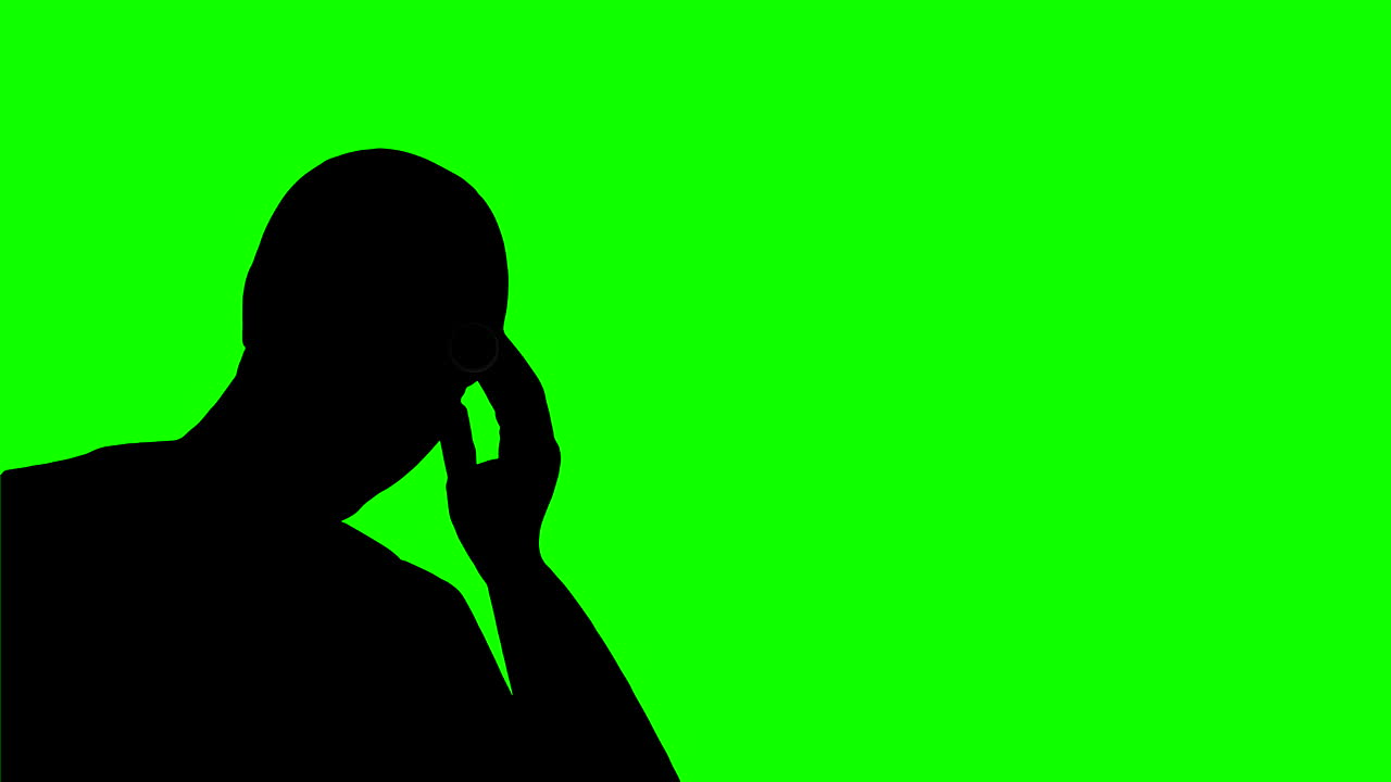 Animation Silhouette Man Headache or Depression and Circle Waves Animation Greenscreen