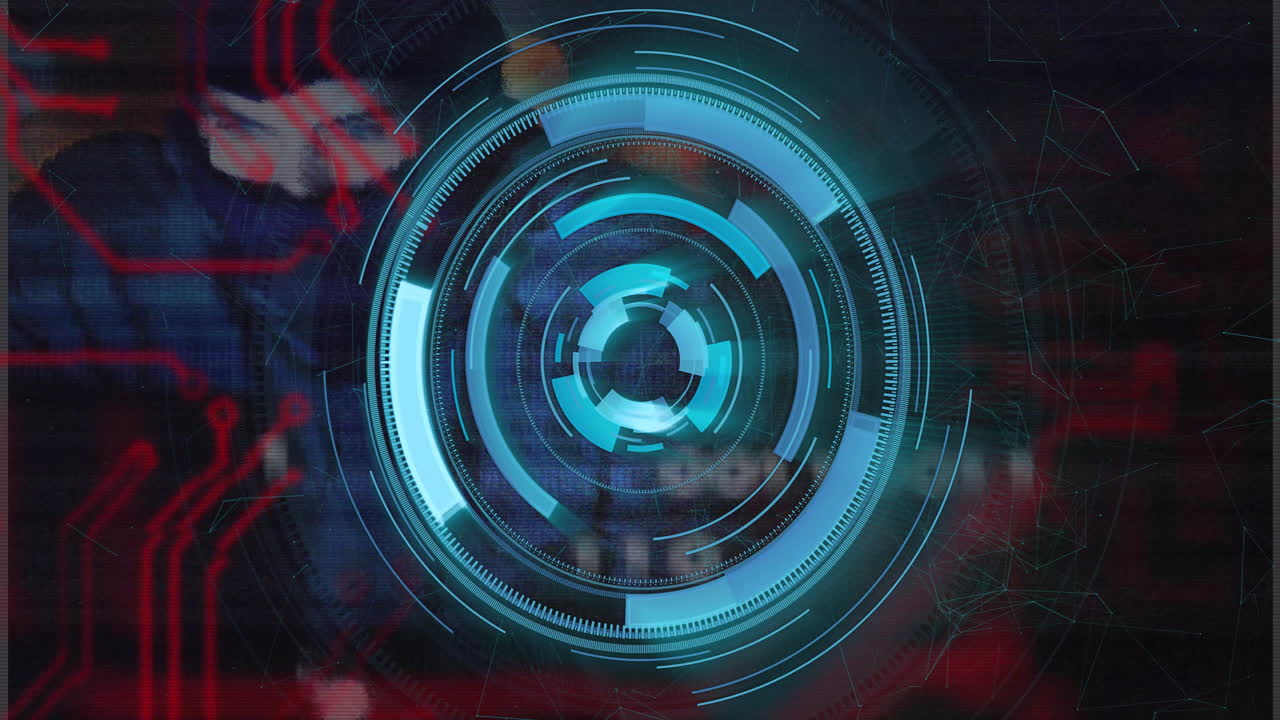 animación del procesamiento digital de datos y de la placa de circuitos sobre un fondo negro