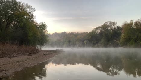 a texas river in the early morning mist
