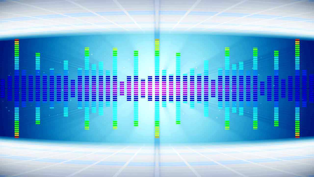 파티를위한 다채로운 음파. 디스코 배경. 추상적인 다채로운 파동 패턴. 음악 이라이저의 루프 애니메이션.