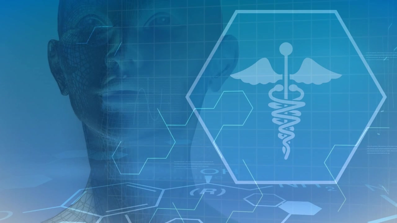 Animation eines medizinischen Symbols über einer digitalen menschlichen Figur.