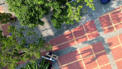 top aerial view of la rotonda monument in malecon simon bolivar of guayaquil, a recreational and tourist attraction place with landmarks and walking space for local people and tourists